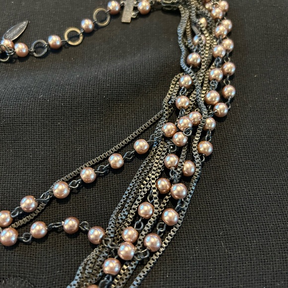 Pre-loved Signed Metal multi strand and fake pearl necklace. By Coldwater Creek - Picture 3 of 7